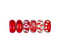 Mélange De Perles En Argent Sterling .925 Avec Âme Translucide Dans Les Tons Rouges Et Blancs, Avec Des Rayures Florales En Verre De Murano Et Un Tourbillon, Pour Les Bracelets Européens Pour Femmes