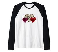Mélange de Trois Motifs cœurs imprimé léopard et Plaid Buffle Manche Raglan