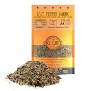 Mélange d'épices sel, poivre et ail Spice Cartel. Indispensable pour assaisonner et relever les viandes rouges et blanches. Sachet refermable de 100 g. Assaisonne plus de 3 kg de protéines. Mélange ar