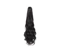 Mélange homogène Extensions de queue de cheval synthétiques noires lisses à clipser for femmes, postiches longues et bouclées Look époustouflant(2 curly)