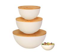 Mélanges Bols - 3 Pièces Contagements Salades | 10/8/6 Pouces Nidification Des Contenants De Rangement D'aliments Avec Couvercles En Bois Servant La Préparation Des Outils De Cuisine Pour Les Friches