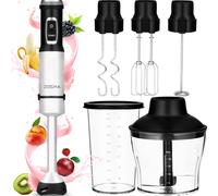 ZEEGMA Mixeur plongeant multifonction 5en1 d'une puissance de 1500W, ensemble d'accessoires : mixeur, batteur, crochet mixeur, mixeur 0,6 l, récipient 0,8 l, mode turbo, réglage de la vitesse
