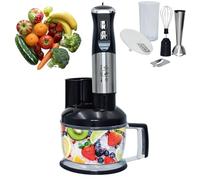 Mélangeur à main, mélangeurs électriques 6 en 1, hacher, trancher, râper, mélanger et fouetter, en acier inoxydable, pour smoothie à la purée de Milkshake