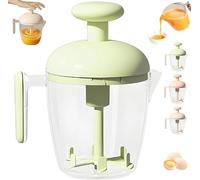 Mélangeur à œufs manuel ergonomique multi-lames, appuyez sur le batteur à œufs, mélangeur manuel et fouet, fouet rotatif à pousser, filtre en maille intégré pour enlever la mousse (vert clair)
