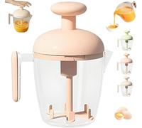 Mélangeur à œufs manuel ergonomique multi-lames, appuyez sur le batteur à œufs, mélangeur manuel et fouet, fouet rotatif à pousser, filtre en maille intégré pour enlever la mousse (rose clair)