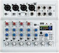 mélangeur audio 7 canaux, connexion USB, compatible Bluetooth, 88 effets numériques, BLANC