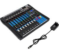 mélangeur audio 8 canaux, alimentation fantôme +48 V, port USB, entrée XLR, noir