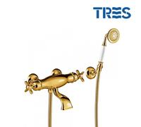 Mélangeur bain-douche thermostatique OR avec douchette à main et support orientable TRES CLASIC COLOR - TRES 24217409OR