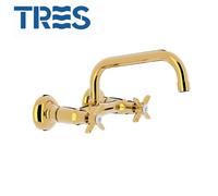Mélangeur cuisine mélangeur évier mural Or 24K distance depuis mur 237 mm - TRES 24221501OR