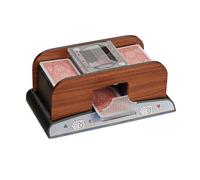 Relaxdays Mélangeur de cartes automatique, 2 jeux de cartes de poker au rami à piles, effet bois, naturel, pour 8,8 x 6,3 cm