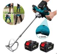 Mélangeur de ciment sans fil, Bétonnière sans fil, Agitateur à béton Mélangeur électrique à béton, sans fil à 6 vitesses 2 batteries