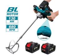 Mélangeur de ciment sans fil Makita 18 V, sans balais, 6 vitesses-Puissance élevée de 1 700 W, couple élevé de 130 N·m