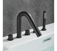 Mélangeur de douche 5 trous en laiton, double levier, support de pont (noir | Bec pivotant, douchette incluse, double levier, disque en céramique, aérateur en nid d'abeille, facile à installer