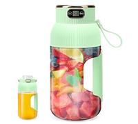 Mélangeur de jus portable, 1,2 l, 10 lames avec batterie de 2600 mAh, poignée antidérapante et affichage numérique, mélangeur portable pour jus de fruits, milkshakes et smoothies (vert)