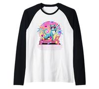 Mélangeur de Musique rétro Synthwave Cat DJ années 80 Manche Raglan