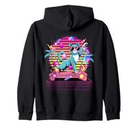 Mélangeur de Musique rétro Synthwave Cat DJ années 80 Sweat à Capuche