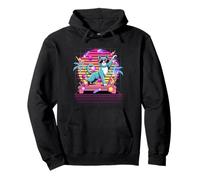 Mélangeur de Musique rétro Synthwave Cat DJ années 80 Sweat à Capuche