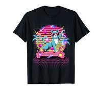 Mélangeur de Musique rétro Synthwave Cat DJ années 80 T-Shirt