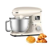 Mélangeur de pâte vertical 1500 W, mélangeur alimentaire commercial avec batteur, crochet pétrisseur, fouet, tête inclinable à 6 vitesses, écran LED numérique, acier inoxydable 304 white