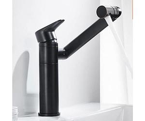 Mélangeur de Robinet de lavabo de Salle de Bains Noir Chaud et Froid à poignée Unique, Conception à Sept Lettres, Robinet de Purification d'eau à Rotation de 360 degrés
