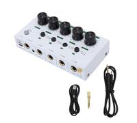 Mélangeur de son 4 canaux, stéréo rechargeable à faible bruit (Blanc) | Mélangeur audio portable avec entrées TRS 1/4", sortie 3,5 mm pour enregistrement en studio à domicile et streaming en direct