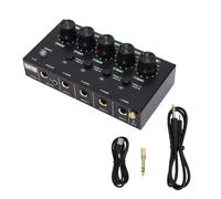 Mélangeur de son 4 canaux, stéréo rechargeable à faible bruit (Noire) | Mélangeur audio portable avec entrées TRS 1/4", sortie 3,5 mm pour enregistrement en studio à domicile et streaming en direct