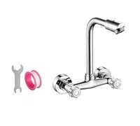 Mélangeur d'évier de cuisine en laiton haute pression avec bec pivotant à 360 degrés, robinet à double trou à double levier pour lavabo de salle de bain, robinet chromé à économie d'eau (B)
