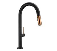 Mélangeur d'évier de Cuisine monotrou en Laiton Noir Mat, luminaire d'eau Chaude et Froide extractible Rotatif à 360 degrés