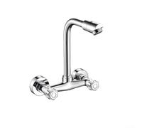 Mélangeur d'évier de cuisine pivotant à 360 degrés en laiton à double trou robinet d'économie d'eau anti-fuite chaud froid bouton de commande réglable grand débit d'eau uniforme argent (A)