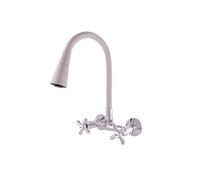 Mélangeur évier mural flexible à mémoire de forme blanc MORAVA RETRO en chrome