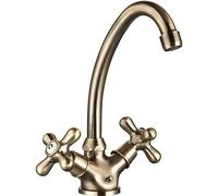 Mélangeur Lavabo RETRO - Vieux Bronze - Têtes Céramique 1/4 T - Poignée Métal - Bec Tube Mobile - Laiton