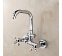 Mélangeur mural tampon de cuisine, lavabo de cuisine en laiton, robinet d'évier de cuisine à 2 trous avec bec pivot