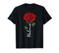 Melanie Nom personnalisé Rose élégant Floral Femmes Filles T-Shirt Graphique avec Valeur