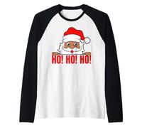 Melanine Santa Ho Ho Ho Black Girl Magic Brown Skin Boy Funny Manche Raglan