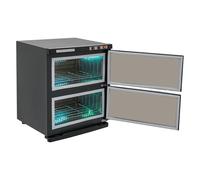 MELAQULY Chauffe-serviettes, 2 niveaux de 50 l, serviette électrique, armoire chauffante, armoire avec stérilisateur UV pour hôtel, barbier, coiffeur, massage spa (noir)