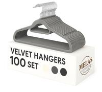MELA'S Velvet Hangers, Set of 100, Non-Slip Clothes Hanger, Small Tie Bar, Rotating Hook,Thickness 0.6 cm,Space-Saving, Length 44 cm for Coats/Trousers/Ties, Grey/White/Black (Elegant Grey)