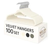 MELA'S Velvet Hangers, Set of 100, Non-Slip Clothes Hanger, Small Tie Bar, Rotating Hook,Thickness 0.6 cm,Space-Saving, Length 44 cm for Coats/Trousers/Ties, Grey/White/Black (Cream White)