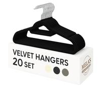 MELA'S Velvet Hangers, Set of 20, Non-Slip Clothes Hanger, Small Tie Bar, Rotating Hook,Thickness 0.6 cm,Space-Saving, Length 44 cm for Coats/Trousers/Ties, Grey/White/Black (Classic Black)