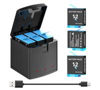 melasta Chargeur de batterie pour caméras GoPro Hero 12/11/10/9 Series - Chargeur rapide avec 3 baies de batterie (3 batteries + 1 chargeur)