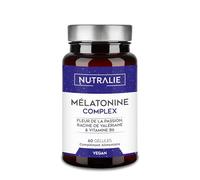 Mélatonine 1,8mg Complex - Endormissement + Jet Lag - Valériane Fleur Passion Vit B6 - Melatonina - 60 Gélules Végétaliennes Melatonin Complex Nutralie