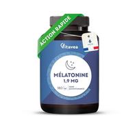 Mélatonine 1,9 mg - Action Rapide - Comprimés à sucer Goût Menthe - Endormissement, Sommeil Adulte, Jet Lag - 180 comprimés - Fabriqué en France - Vitavea