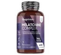 Mélatonine 1mg, 400 Micro-Comprimés Vegan (+1 An), Complexe Melatonine a Libération Prolongée avec Passiflore, Camomille, Magnésium et Vitamine B6, sans Accoutumance et sans Stéarate de Magnésium