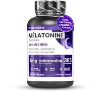 Melatonine Complex, Mélatonine 1mg, 365 Micro-Comprimés, Vitastrong | Camomille, Valériane, Lavande, Vitamine B6, Mélatonine Naturel Forte Nuit, Dormir Rapidement et Profondement, Jet Lag