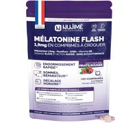 Mélatonine Flash 1,9mg | + Passiflore, GABA | Action rapide | 120 comprimés | | Endormissement rapide, Sommeil profond, Jet-lag | Comprimés à croquer goût naturel fruits rouges