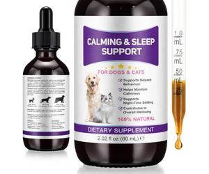 Mélatonine pour Chien et Chat 60 ML, Gouttes Calmantes Naturelles pour Animaux, Aide au Sommeil et à la Relaxation, Réduit Le Stress, l’Anxiété et l’Agitation, Complément Liquide Facile à Administrer