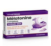 Melatonine Vitastrong Complex, 30 Micro-Comprimés de Mélatonine 1mg avec Camomille, Valériane, Lavande et Vitamine B6, Mélatonine Naturel Forte Nuit pour Dormir Rapidement et Profondement et Jet Lag