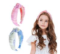 Melbelia Lot de 2 bandeaux noués avec perles pour femmes et filles, bandeau antidérapant à large nœud supérieur avec fausses perles pour maman et moi (bleu et rose)