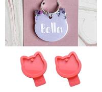 MelbMolds - Moules en silicone pour résine époxy en forme de tête de chat - 2 pièces - Créez des porte-clés, des étiquettes pour animaux de compagnie (chat), des pendentifs de chaton et des bijoux DIY