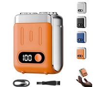Melbob Shaver, Men's Portable Mini Rotary Electric Shaver, Twin Shavers, Digital Display, Waterproof Blade, Small And Portable, for Home Travels (Orange)