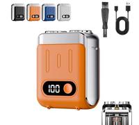 Melbob Shaver, Portable Rotary Dual Ring Electric Shaver, Mini Razor Dual Head Portable, Cordless Razor for Men, USB Rechargeable Waterproof, Digital Display, for Home & Travel (Orange)